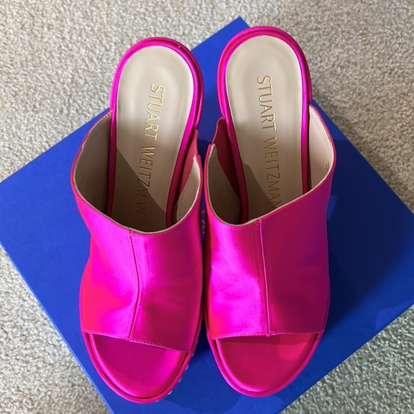 NEW Stuart Weitzman SkyHi satin platform sandals - Picture 9 of 16